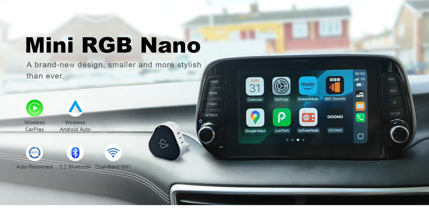 Linkifun RGB Nano Wireless CarPlay Adapter – compact design, seamless connection, and smart upgrade for your car