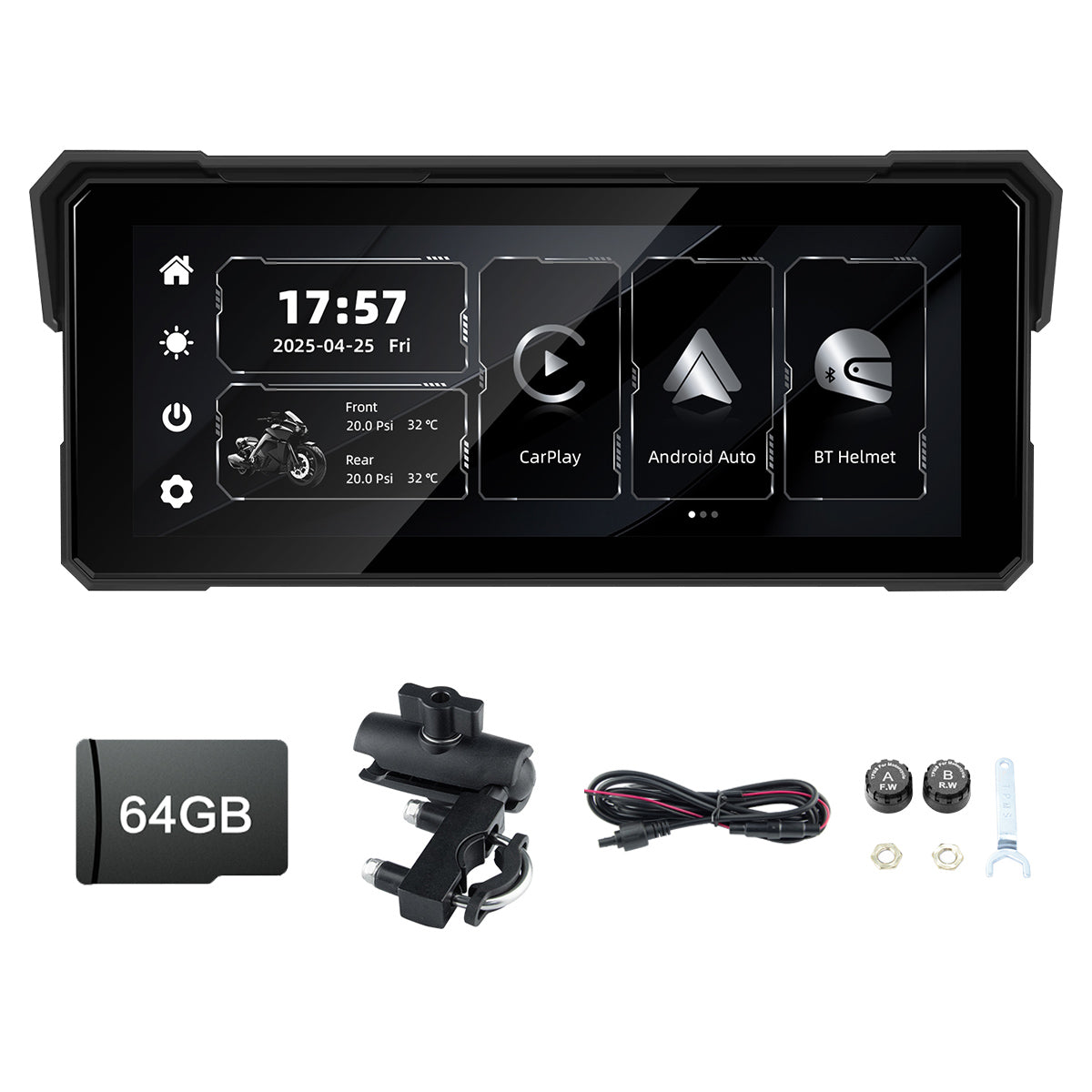 Linkifun™ MT81 8.1" Motorcycle Navigation Screen with Wireless CarPlay, Android Auto, Screen Mirroring (Optional TPMS)