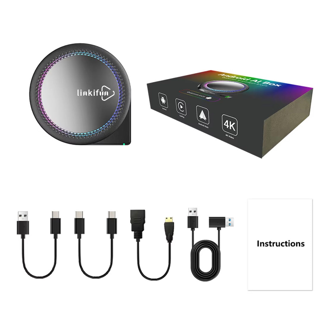 Linkifun™ GT6 Pro Android 13 Smart AI Box Wireless CarPlay/Android Auto Adapter with HDMI and Ambient Lighting