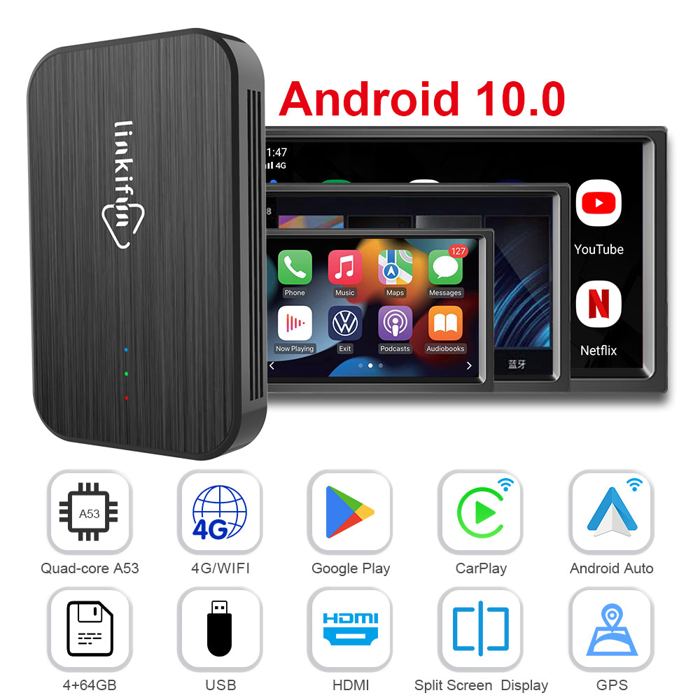 Linkifun™ Z4 Android 10 Smart AI Box Wireless Carplay/ Android Auto Adapter with HDMI