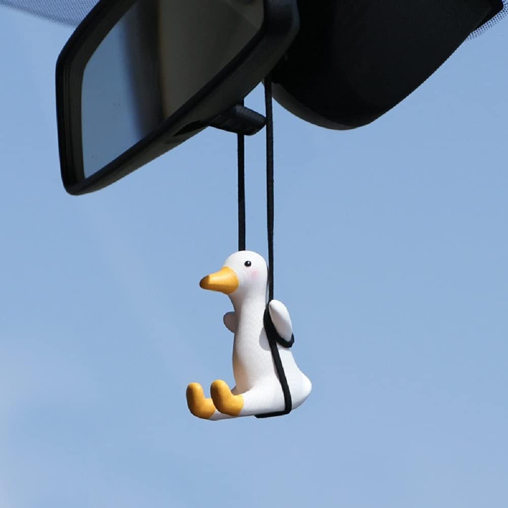 Linkifun™ Cute Swinging Duck 3D Ornaments - Car Mirror Hanging Accessories for Fun Interior Rearview Mirror Decoration (Duck)