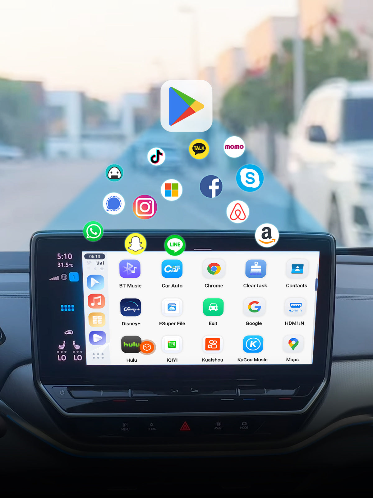 Linkifun GT6 Pro Android 13 Smart AI Box Wireless CarPlay and Android Auto Adapter with Google Play Store access for apps like Spotify, Netflix, YouTube, Google Maps, Waze, and Audible