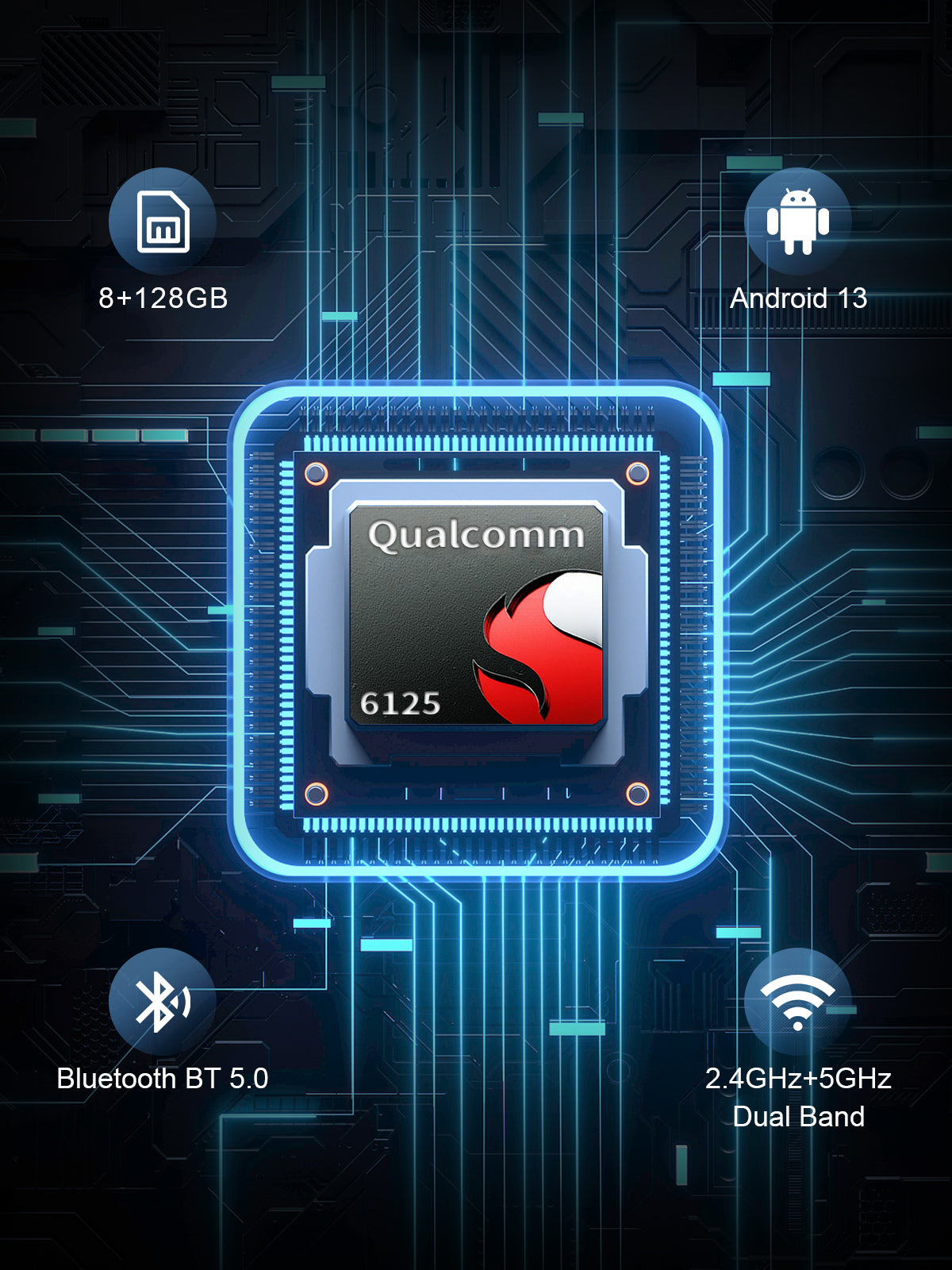 Linkifun GT6 Pro Android 13 Smart AI Box Wireless CarPlay and Android Auto Adapter with Qualcomm QCM6125 Octa-Core processor for smooth multitasking and fast performance