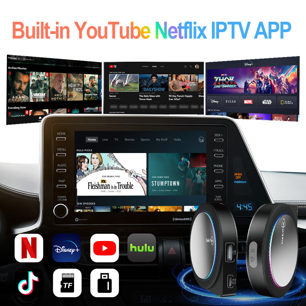 Linkifun™ GT6 Pro Android 13 Smart AI Box Wireless CarPlay/Android Auto Adapter with HDMI and Ambient Lighting