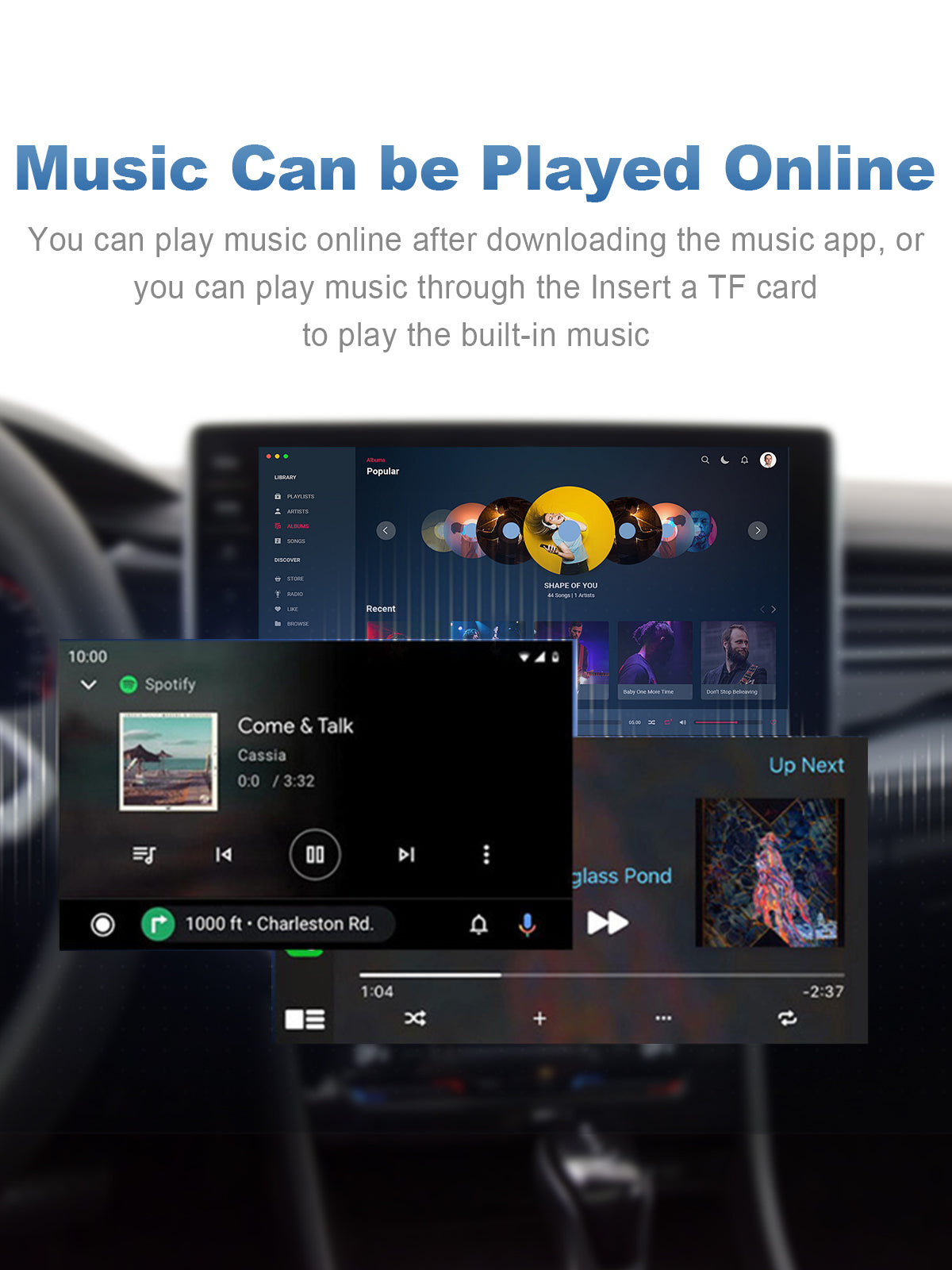 Linkifun GT7 Android 13 Smart AI Box Wireless CarPlay and Android Auto Adapter with flexible music playback supporting online streaming apps like Spotify and offline TF card audio