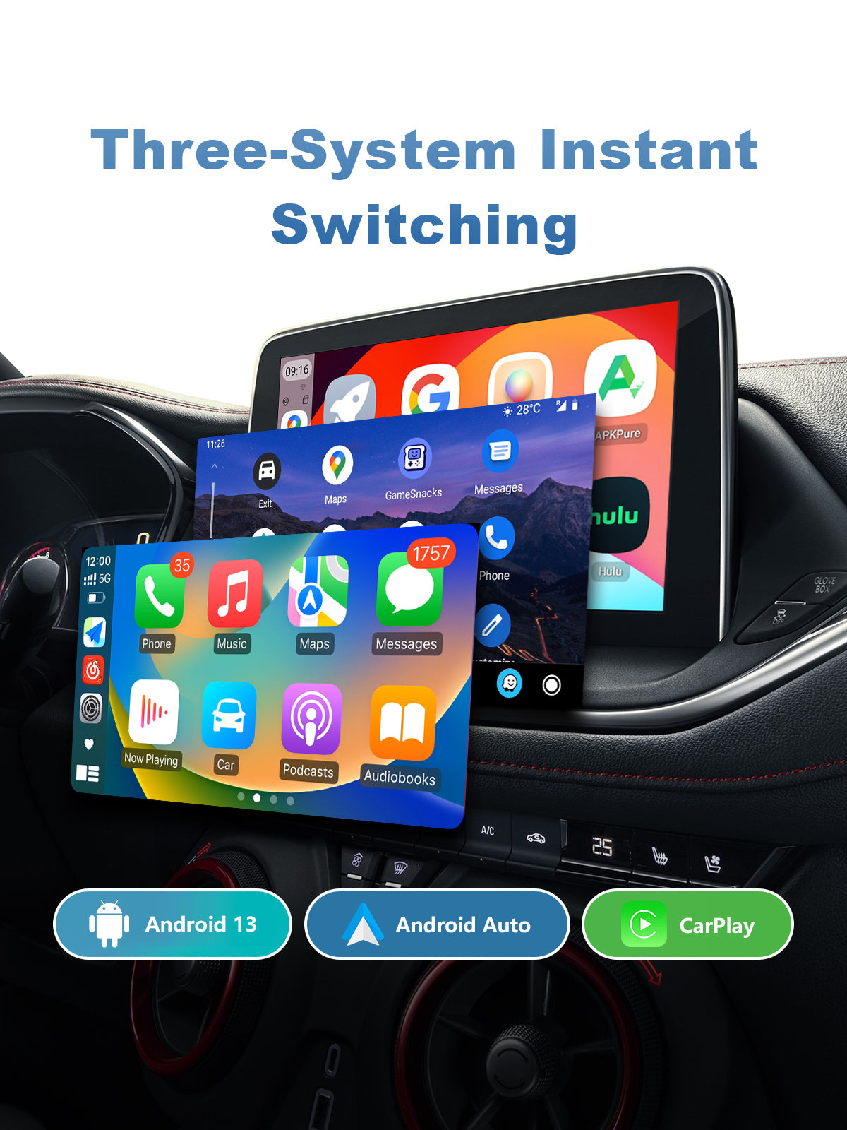 Linkifun GT7H Android 13 Smart AI Box Wireless CarPlay and Android Auto Adapter with 3-in-1 connectivity for wireless CarPlay, wireless Android Auto, and built-in Android 13 system