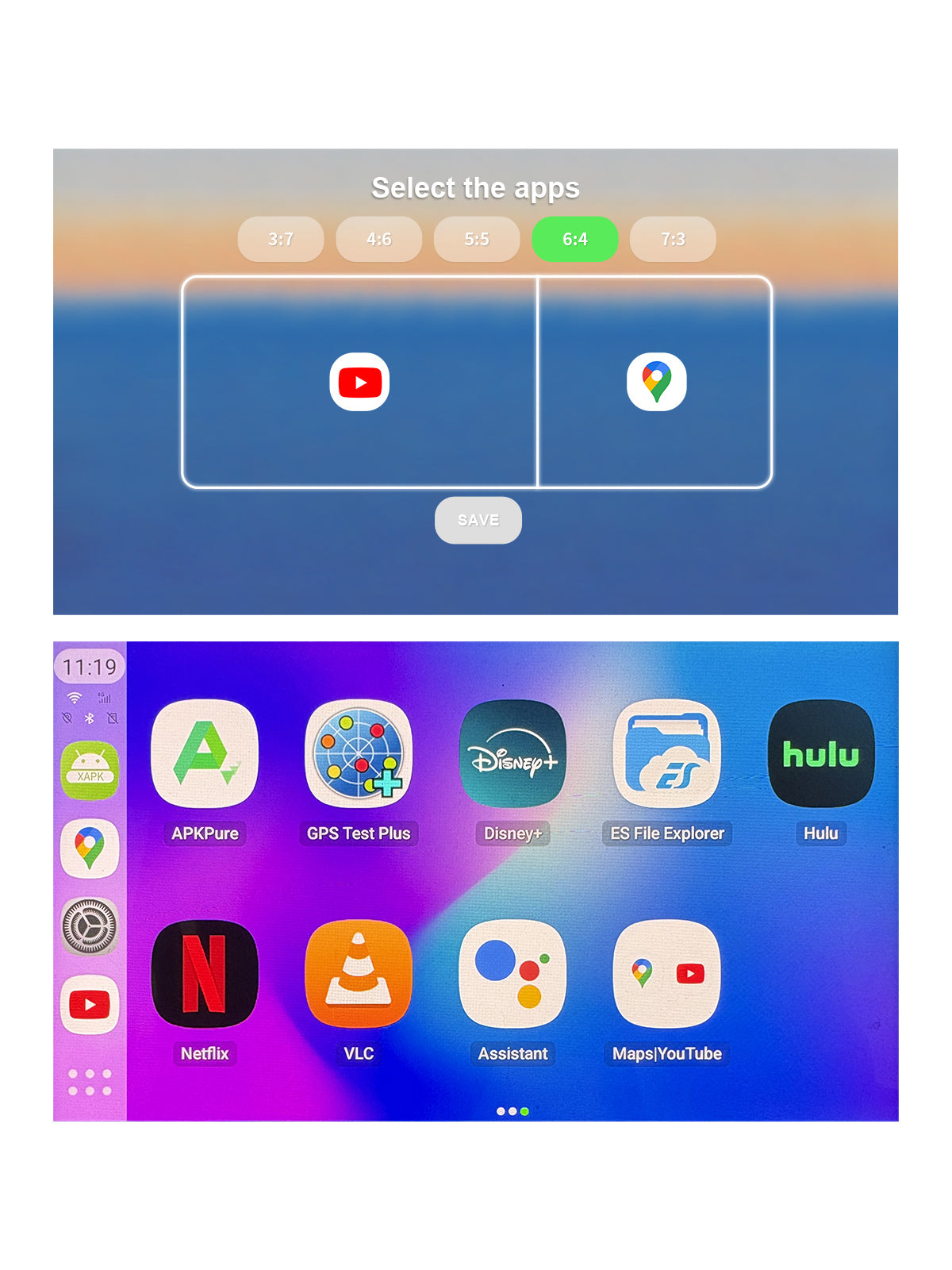 Linkifun GT7H Android 13 Smart AI Box Wireless CarPlay and Android Auto Adapter with split-screen multitasking and customizable app presets