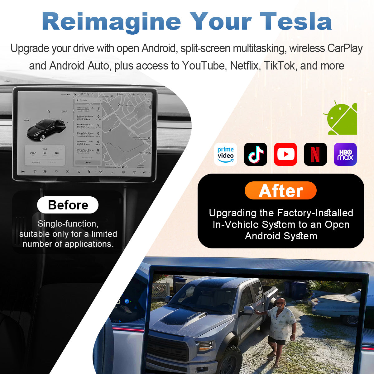 Linkifun™ L10 Android 13 AI Box for Tesla – Wireless CarPlay & Android Auto Support – Google Play, Google Maps, SIM Card & Plug-and-Play