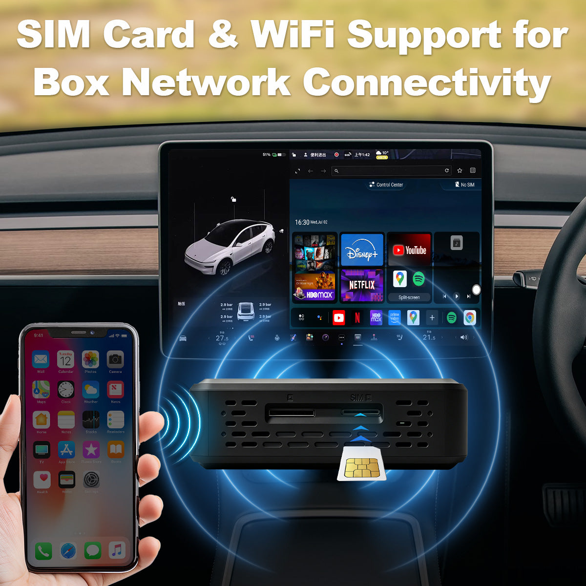 Linkifun™ L10 Android 13 AI Box for Tesla – Wireless CarPlay & Android Auto Support – Google Play, Google Maps, SIM Card & Plug-and-Play