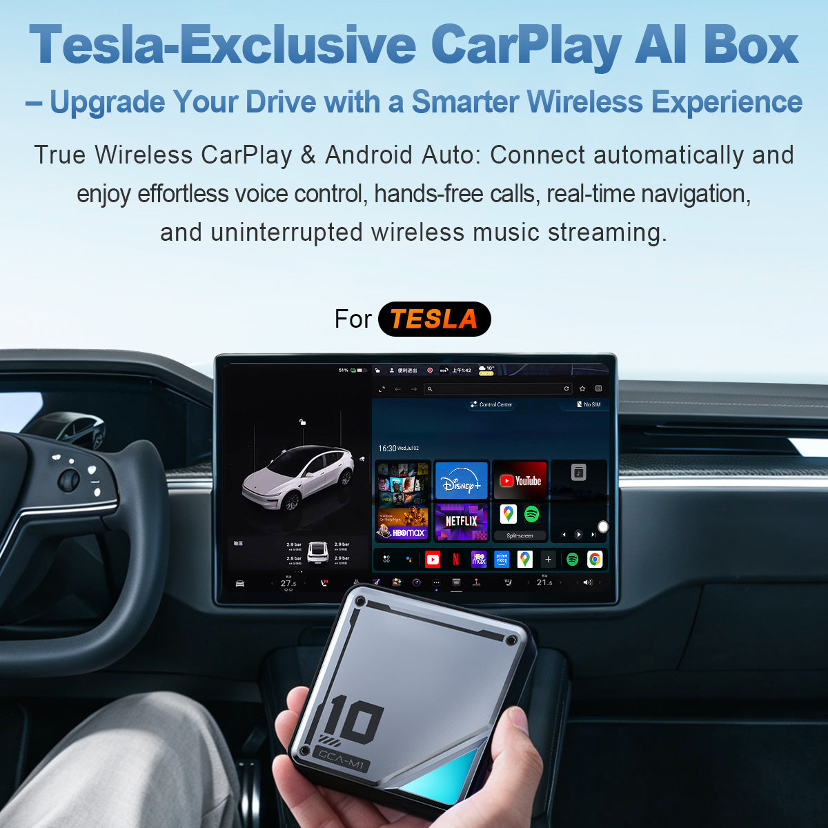 Linkifun™ L10 Android 13 AI Box for Tesla – Wireless CarPlay & Android Auto Support – Google Play, Google Maps, SIM Card & Plug-and-Play