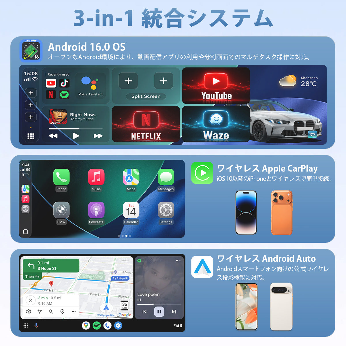 Linkifun™ L11 Max Android 16 boîtier d’IA intelligente|compatible avec CarPlay sans fil / Android Auto・compatible avec Google Play・GPS intégré・8 Go de RAM + 128 Go de ROM・écran partagé・équipé d’un ventilateur de refroidissement silencieux