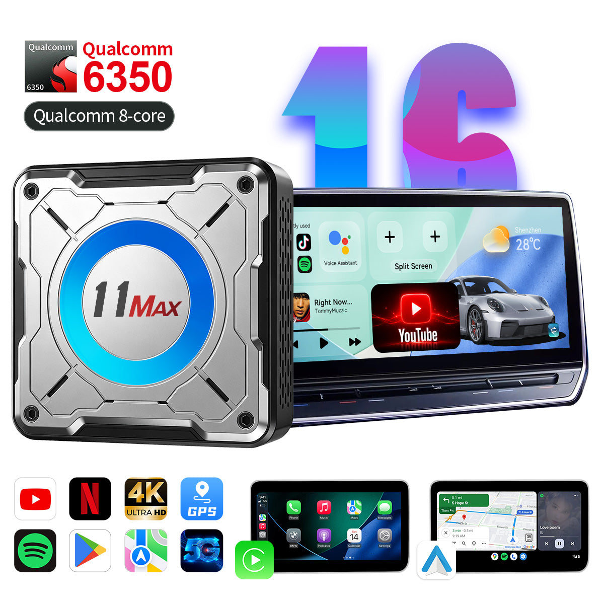 Linkifun™ L11 Max Android 16 Smart AI Box – Wireless CarPlay/Android Auto Adapter with Google Play and Active Cooling Fan