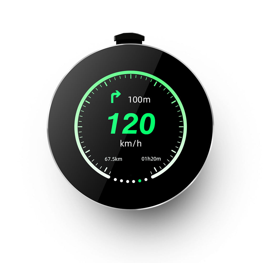 Linkifun M0 motorcycle GPS navigator dashboard displaying speed remaining distance and travel time.