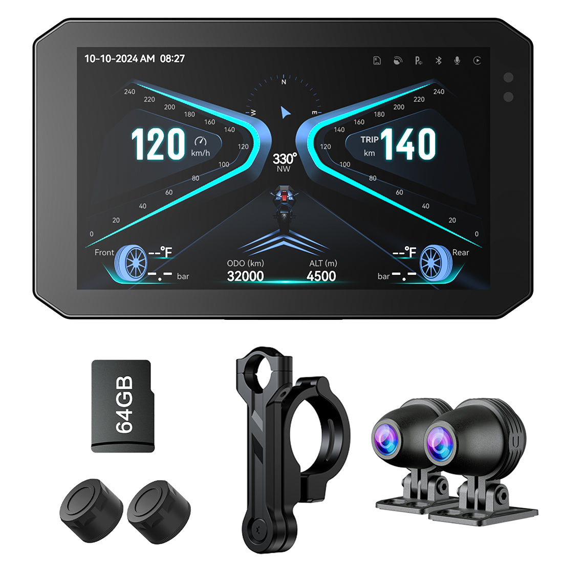 Linkifun™ M100 5" Motorcycle Dash Cam with 1080P Sony Camera, Wireless CarPlay/Android Auto, Odometer, Optional TPMS, Waterproof, Rugged Design