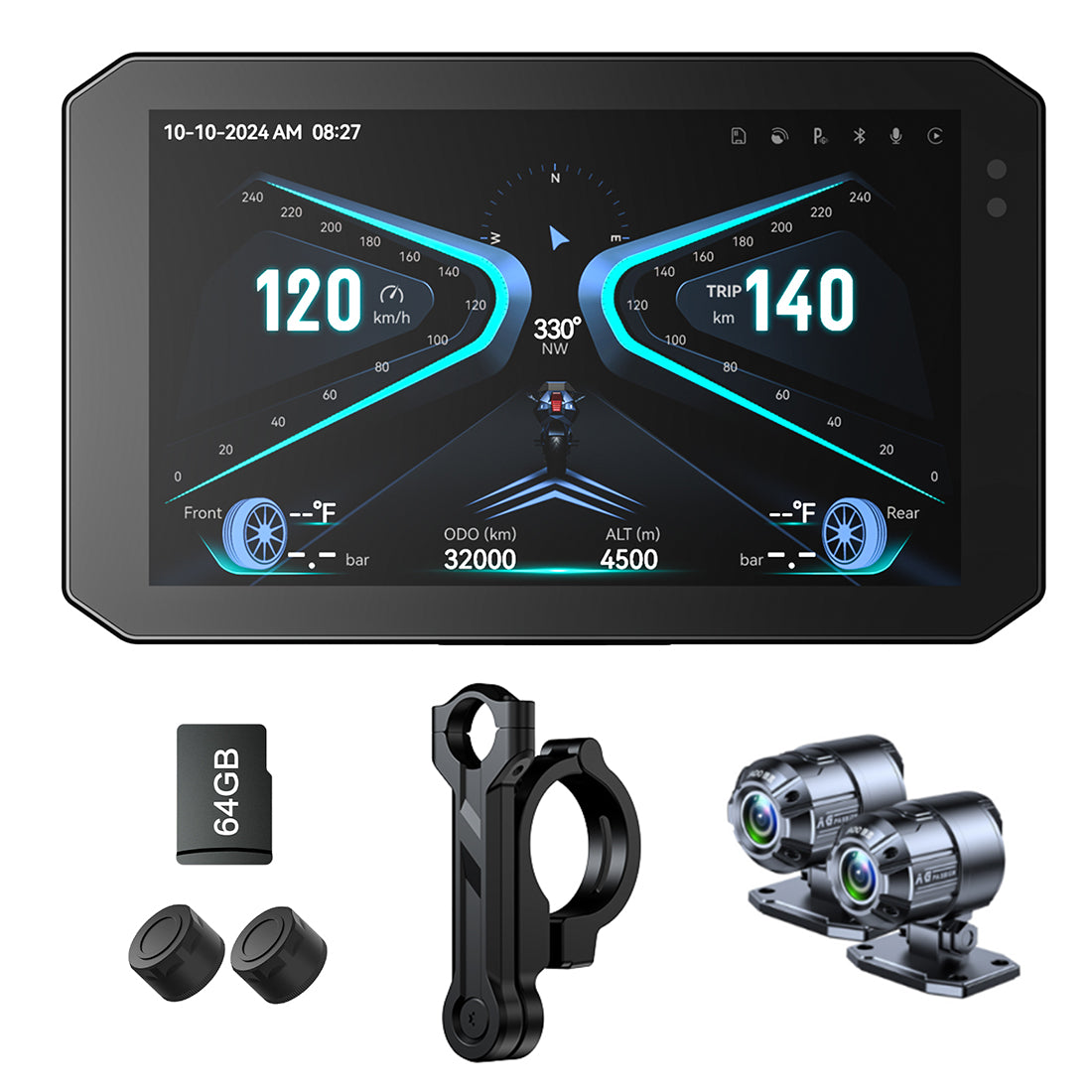 Linkifun™ M100 5" Motorcycle Dash Cam with 1080P Sony Camera, Wireless CarPlay/Android Auto, Odometer, Optional TPMS, Waterproof, Rugged Design