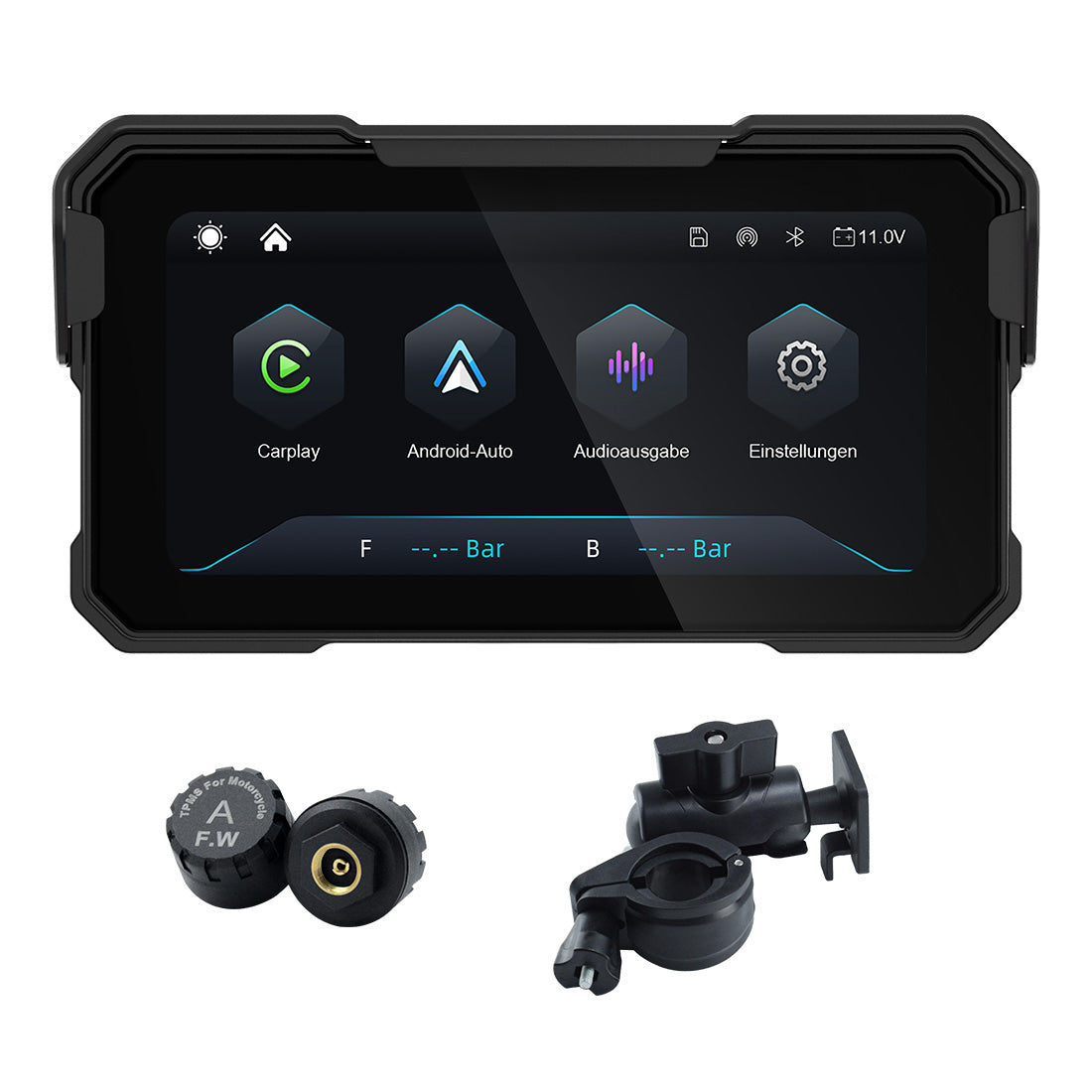 Linkifun™ MT10 6.25" Motorcycle Navigation Screen with Wireless CarPlay & Android Auto, Portrait & Landscape Mode, Single Bluetooth, Optional TPMS, Battery/USB Power