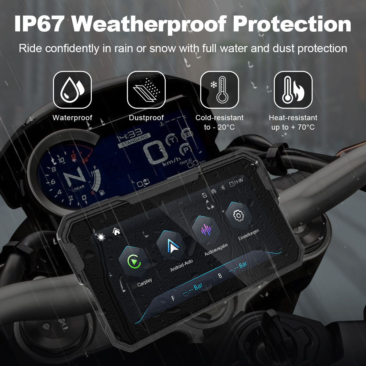 Linkifun™ MT10 6.25" Motorcycle Navigation Screen with Wireless CarPlay & Android Auto, Portrait & Landscape Mode, Single Bluetooth, Optional TPMS, Battery/USB Power
