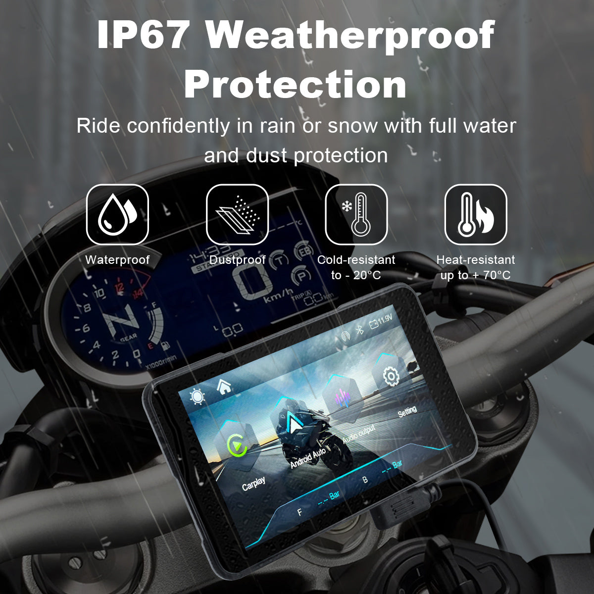 Ecrã de navegação para motociclos Linkifun™ MT11B de 5" com CarPlay sem fios e Android Auto, modo vertical e horizontal, suporte de libertação rápida, Bluetooth único e TPMS opcional