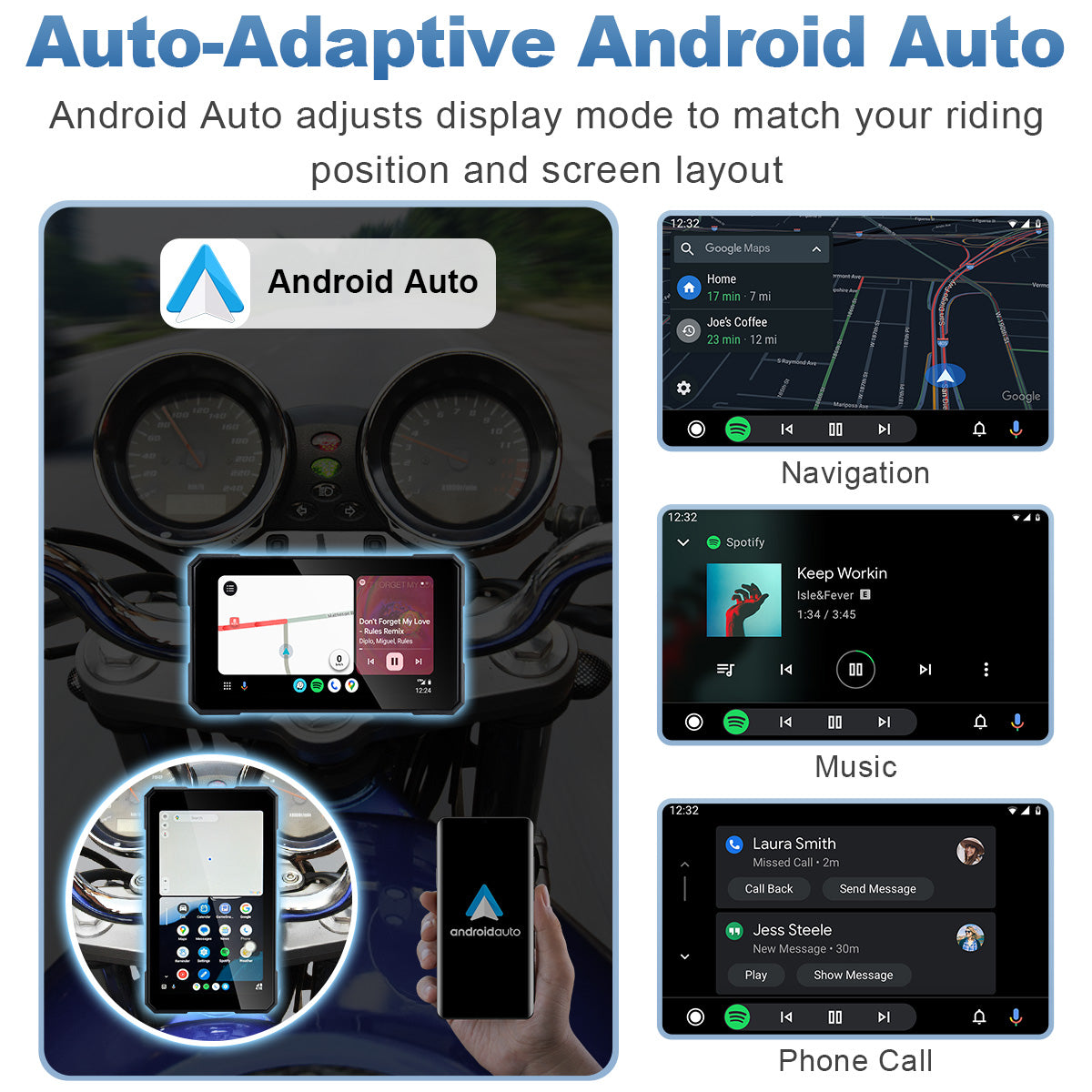Linkifun™ MT11B 5" Motorcycle Navigation Screen with Wireless CarPlay & Android Auto, Portrait & Landscape Mode, Quick-Release Bracket, Single Bluetooth, Optional TPMS