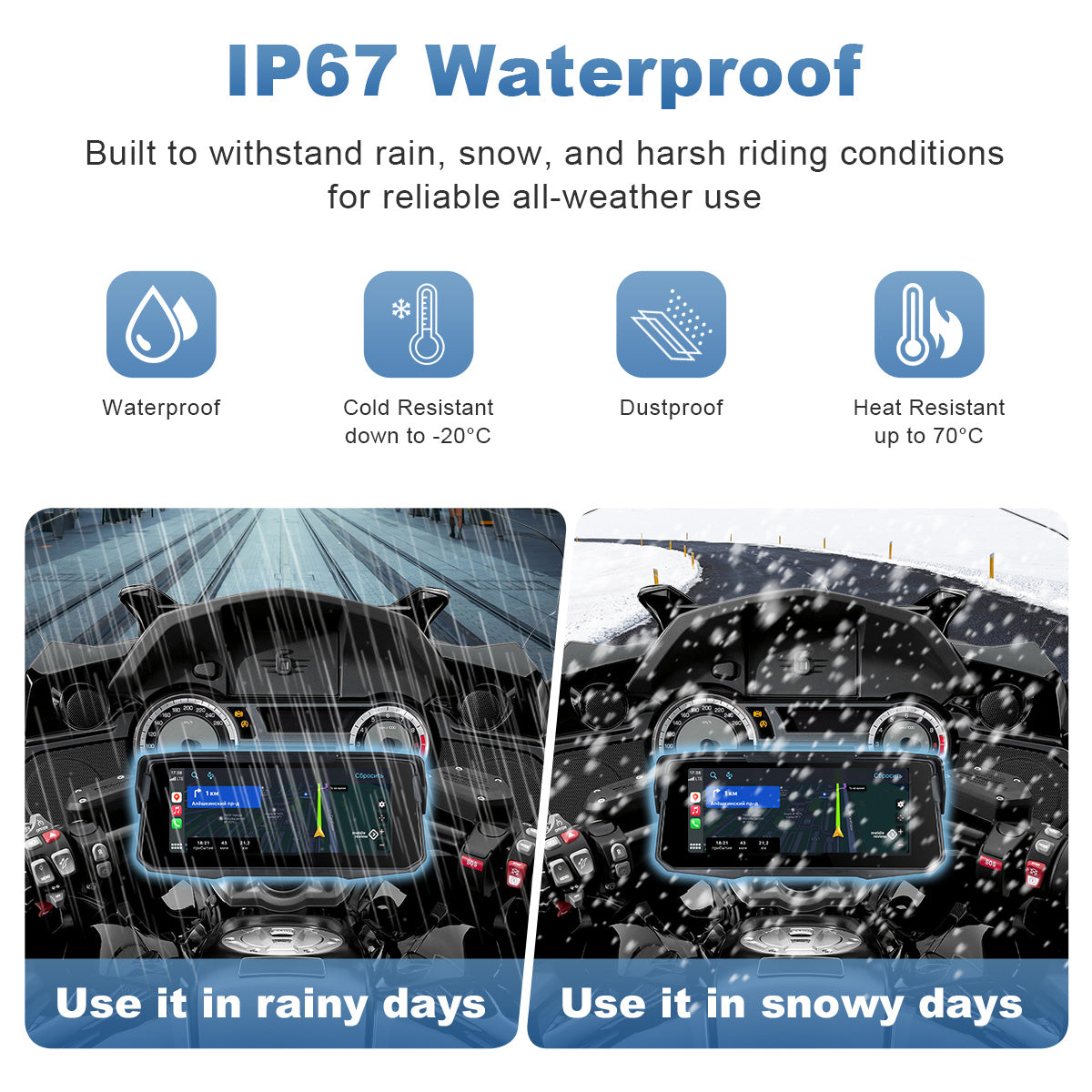 Linkifun™ MT12 6.86" Motorcycle Screen with Wireless CarPlay, Android Auto, Phone Mirroring, Optional TPMS, IP67 Waterproof & Bluetooth 5.0