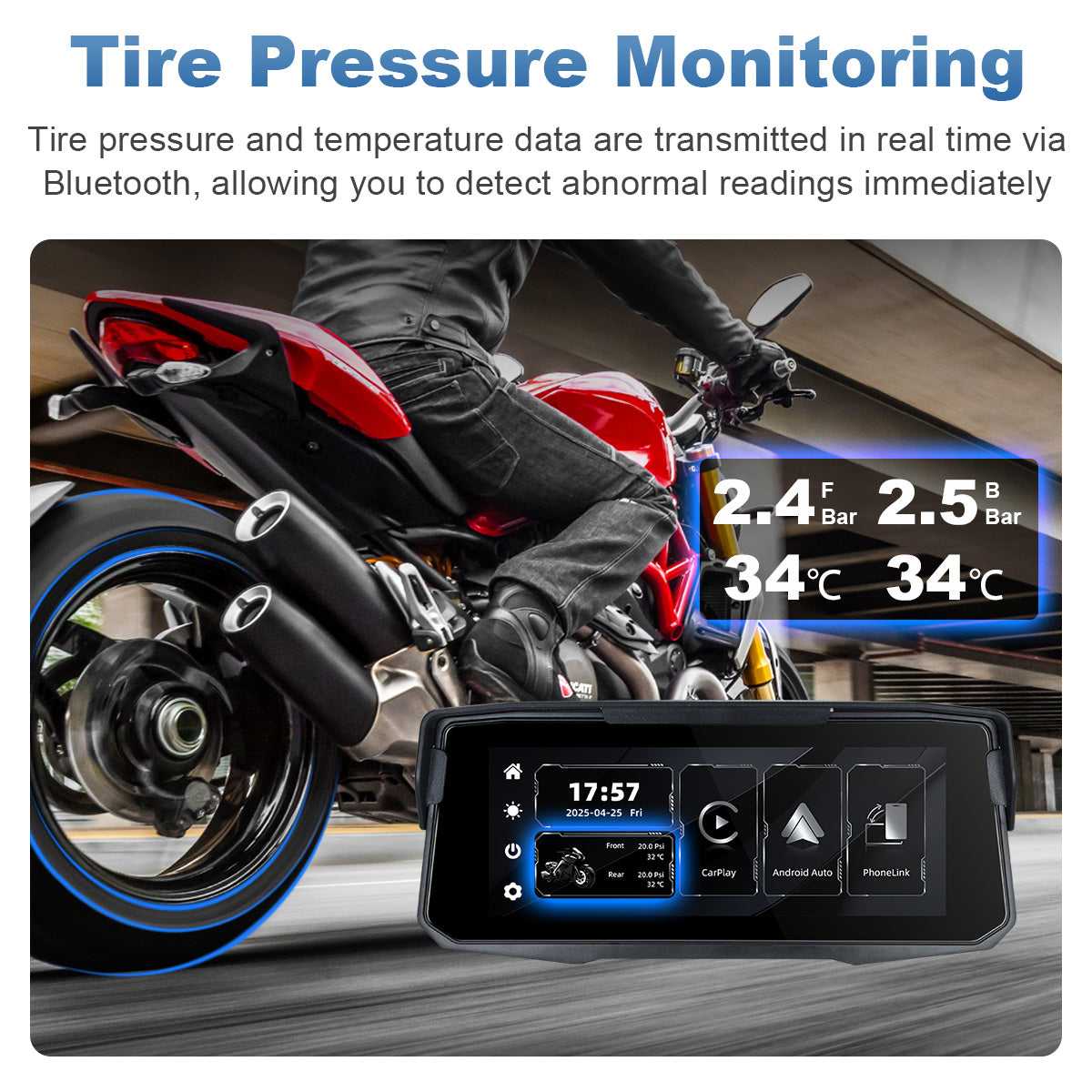 Linkifun™ MT12 6.86" Motorcycle Screen with Wireless CarPlay, Android Auto, Phone Mirroring, Optional TPMS, IP67 Waterproof & Bluetooth 5.0