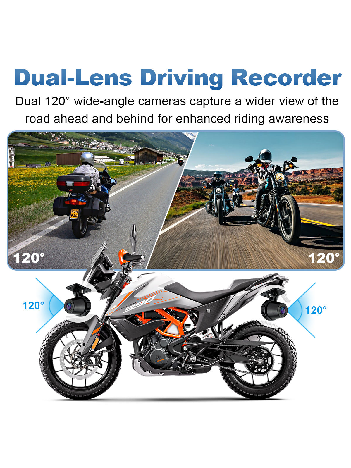 Linkifun MT13 universal bracket motorcycle dash cam with DVR GPS dual lens 120 degree cameras