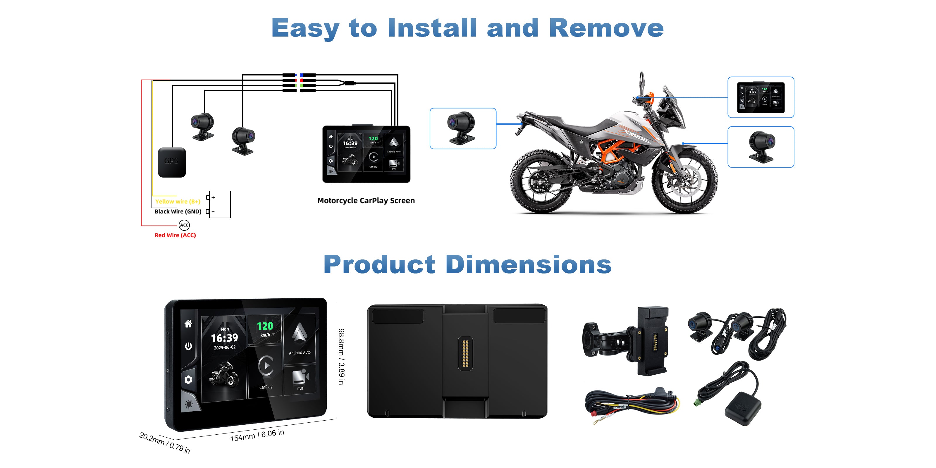 Linkifun MT13 universal bracket motorcycle navigation screen with DVR GPS product specifications desktop view