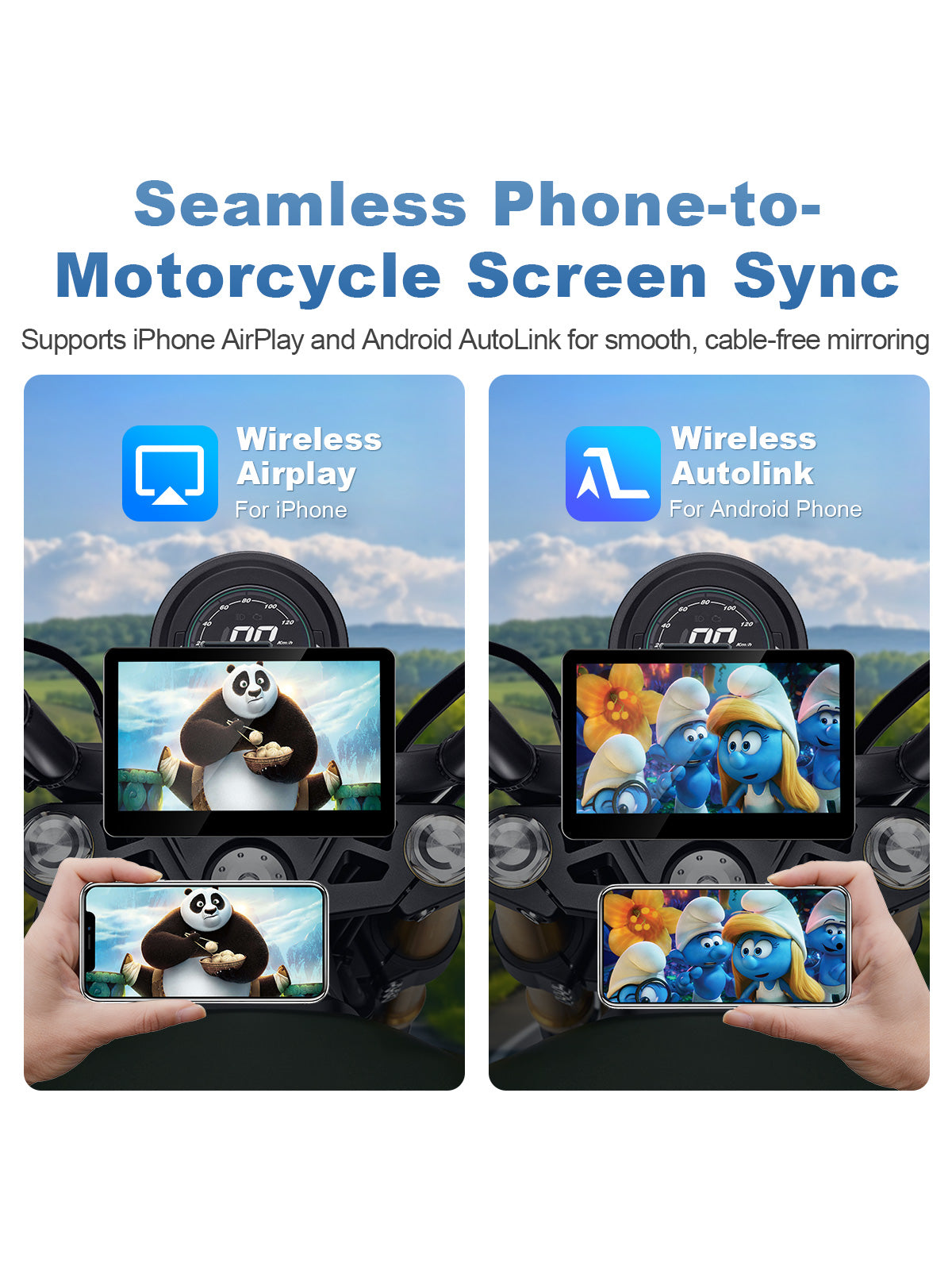 Linkifun MT13 universal bracket motorcycle navigation screen with DVR GPS wireless screen mirroring AirPlay AutoLink