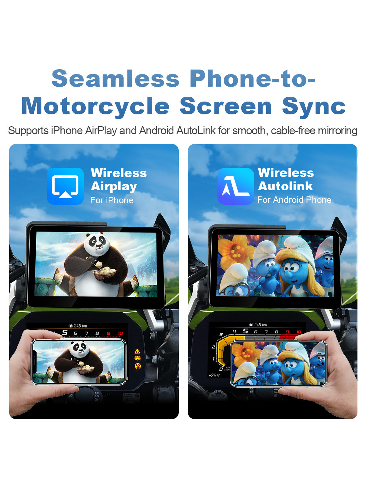 Linkifun MT13A 6.2 inch motorcycle screen for BMW wireless screen mirroring AirPlay AutoLink interface