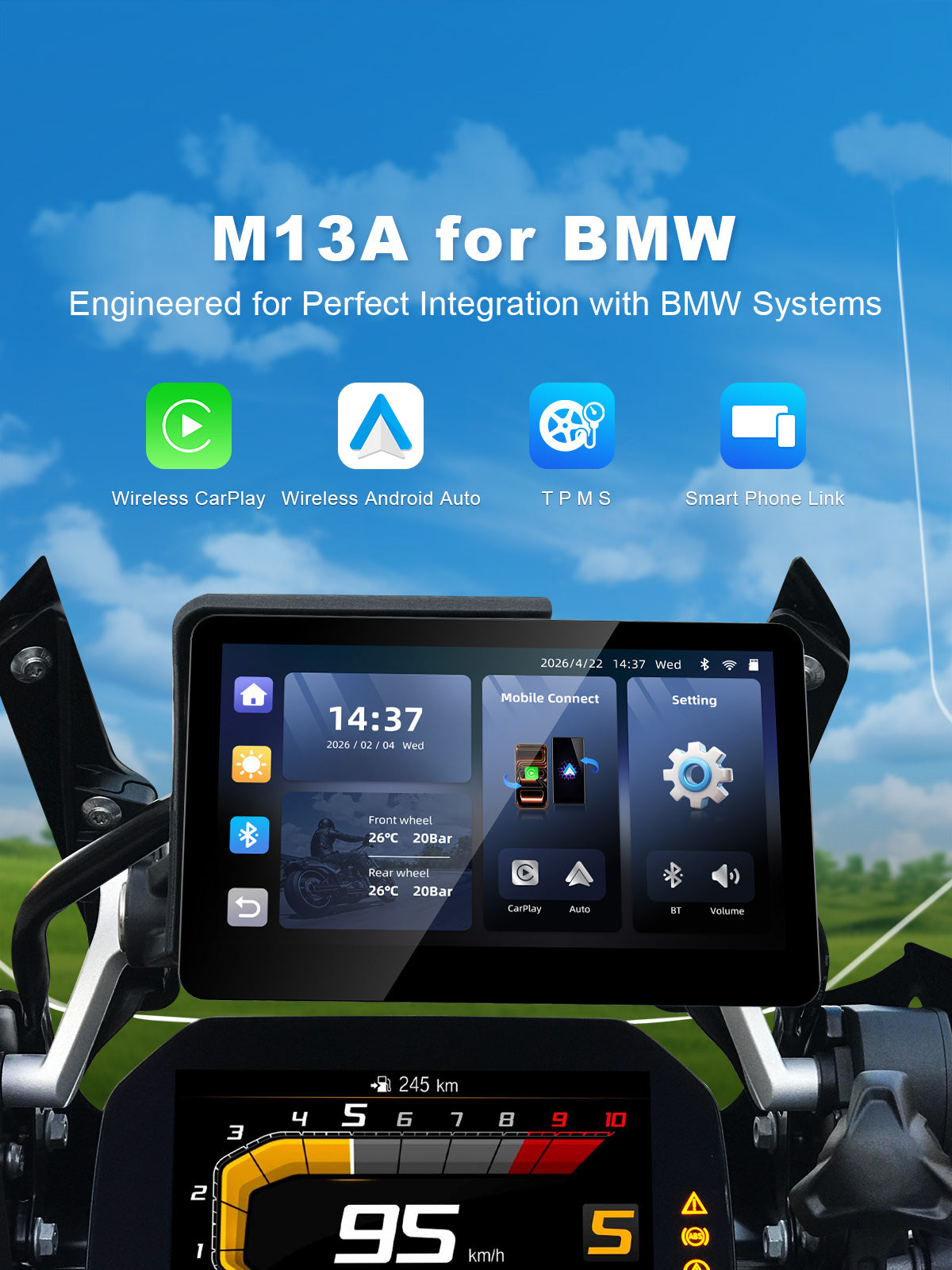Linkifun MT13A 6.2 inch navigation screen for BMW wireless CarPlay and Android Auto interface