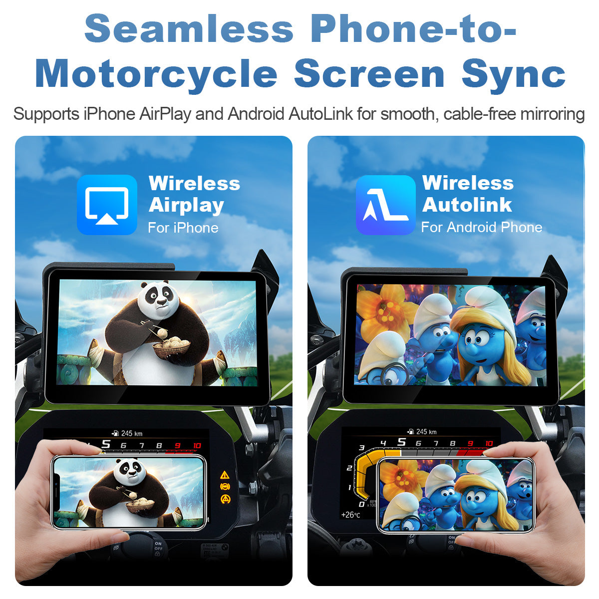 Linkifun™ MT13A 6.2" Motorcycle Screen for BMW with OEM Bracket – Wireless CarPlay & Android Auto, Quick Release