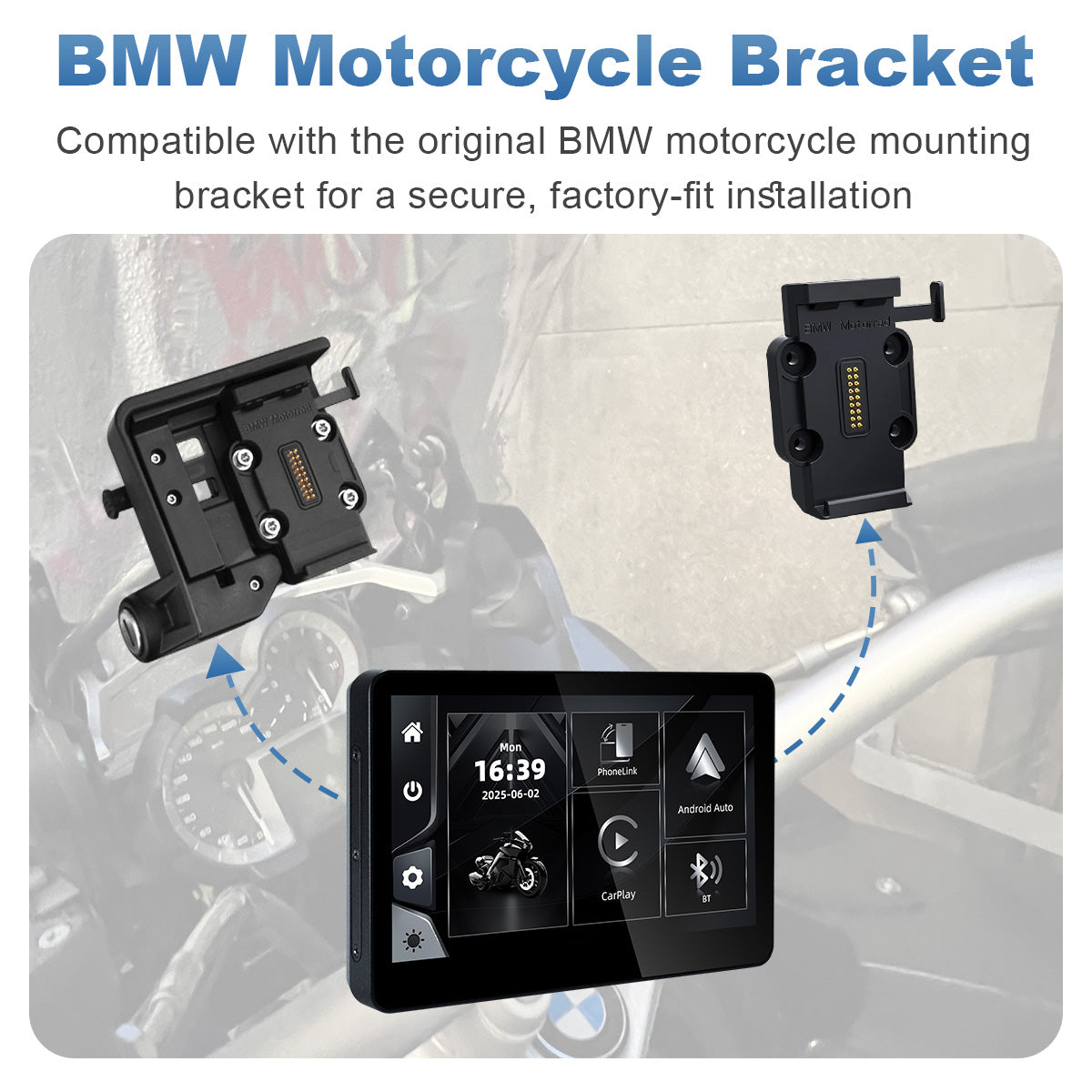 Linkifun™ MT13A 6.2" Motorcycle Screen for BMW with OEM Bracket – Wireless CarPlay & Android Auto, Quick Release