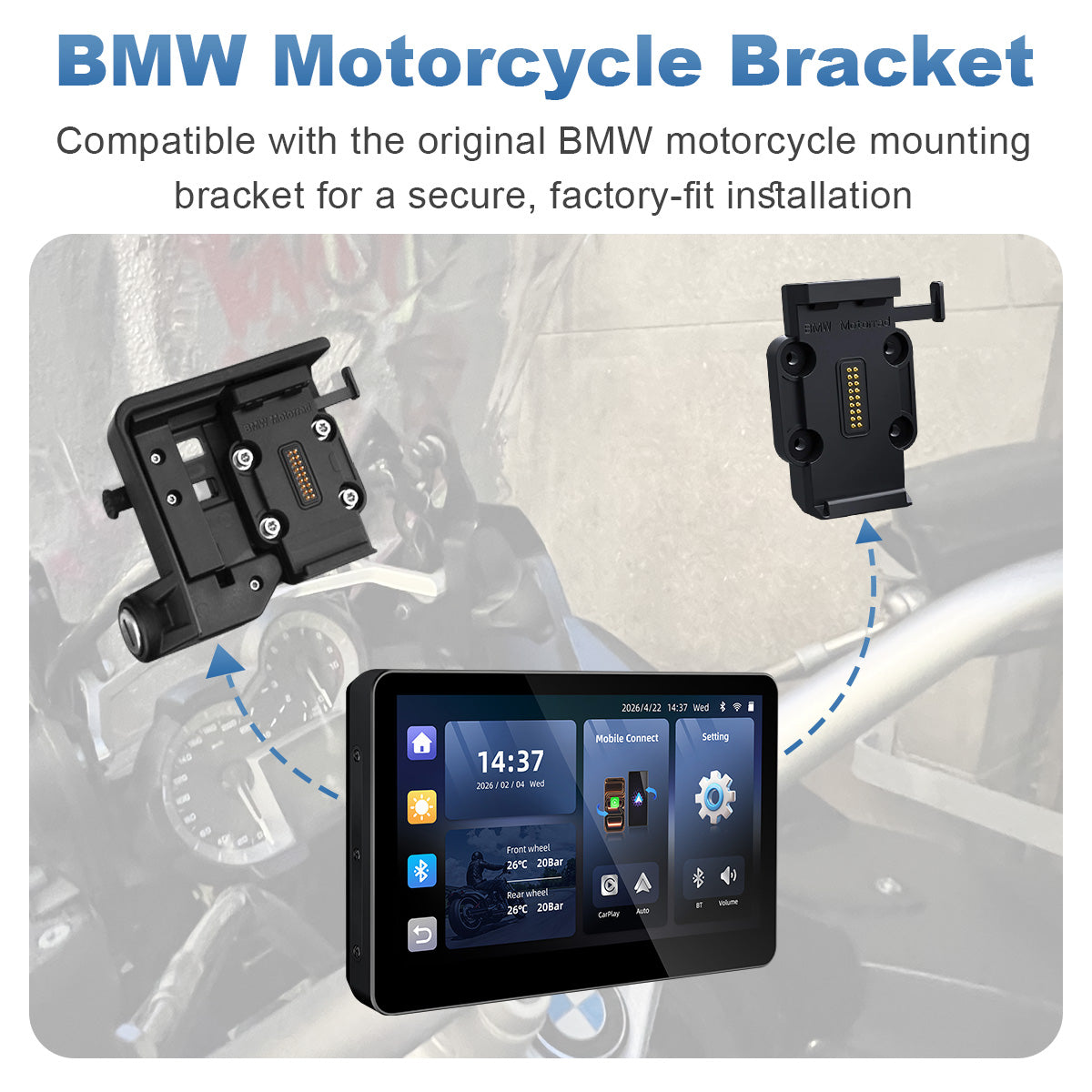 Linkifun™ MT13A 6.2" Motorcycle Display for BMW with OEM Bracket, Wireless CarPlay & Android Auto, Optional TPMS, GPS, IP67 Waterproof