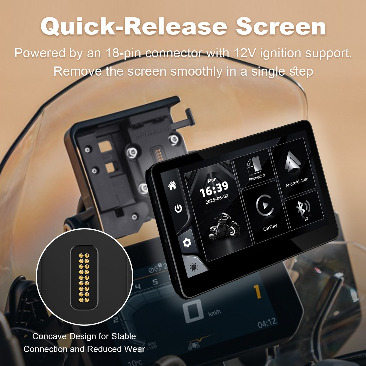 Linkifun™ MT13A 6.2" Motorcycle Screen for BMW with OEM Bracket – Wireless CarPlay & Android Auto, Quick Release