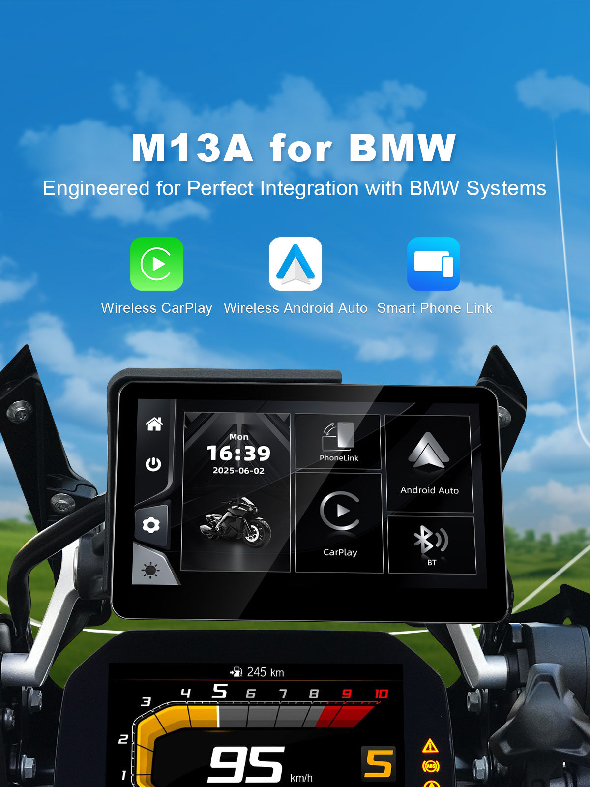 Linkifun MT13A 6.2 inch navigation screen for BMW wireless CarPlay and Android Auto interface