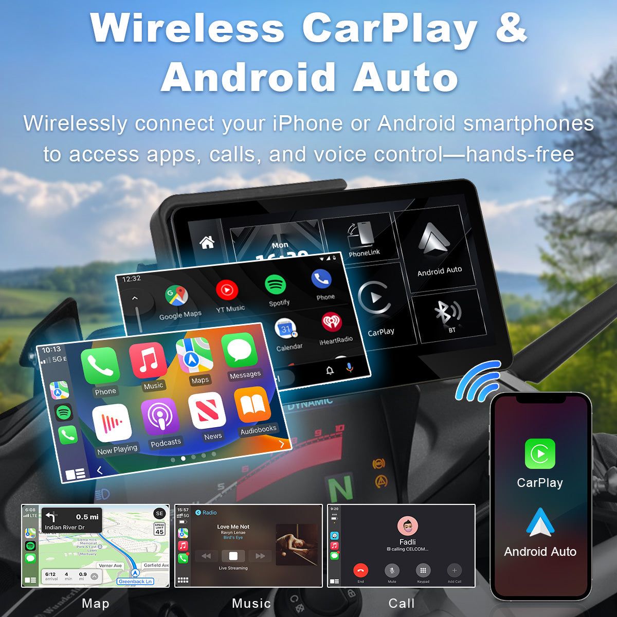 Linkifun™ MT13A 6.2" Motorcycle Screen for BMW with OEM Bracket – Wireless CarPlay & Android Auto, Quick Release