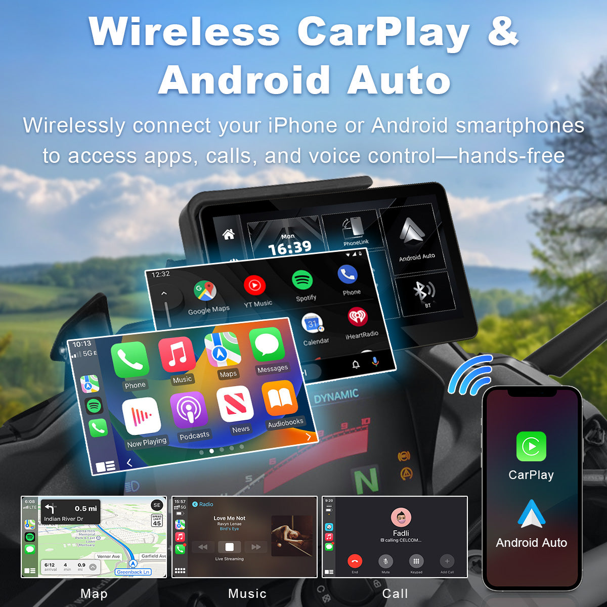 Linkifun™ MT13A 6.2" Motorcycle Screen for BMW with OEM Bracket – Wireless CarPlay & Android Auto, Quick Release