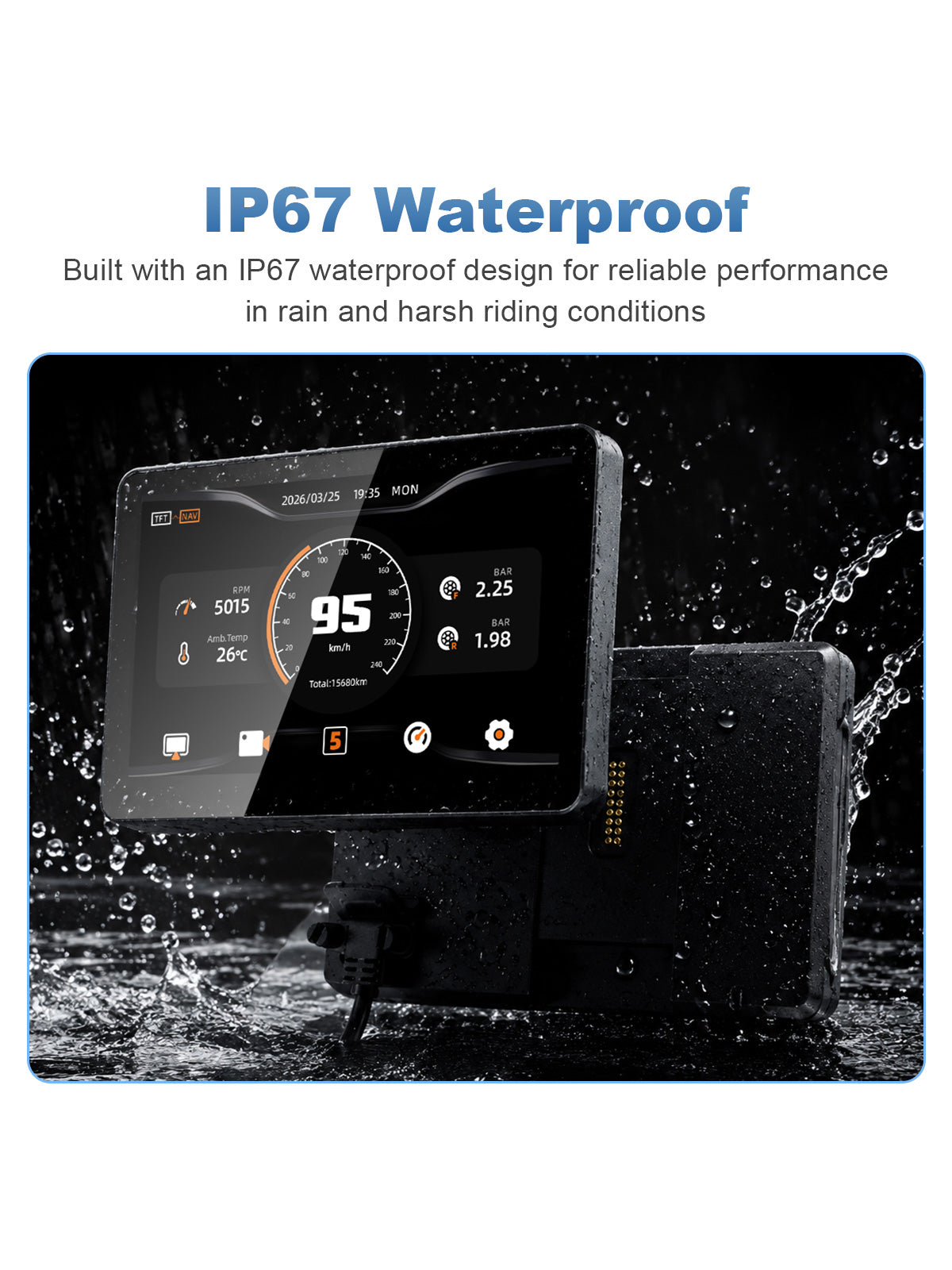 Linkifun MT13A Pro 6.2-inch BMW motorcycle display with IP67 waterproof protection for reliable all-weather riding.