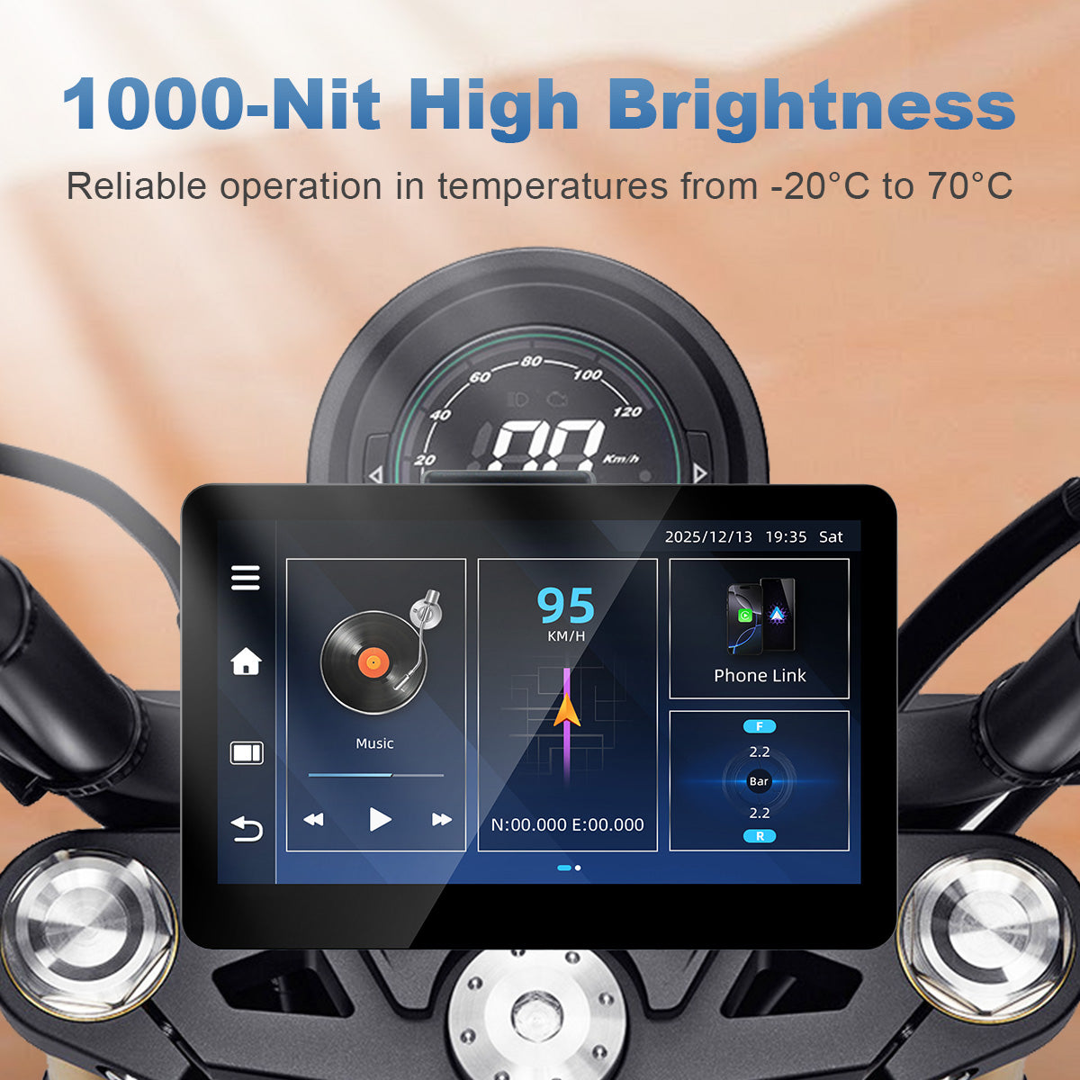 Linkifun™ MT13C + Bracket 6.2" Android 14 Smart Display for Universal Motorcycles – Google Play, Built-in GPS, Wi-Fi, Wireless CarPlay & Android Auto, Optional TPMS