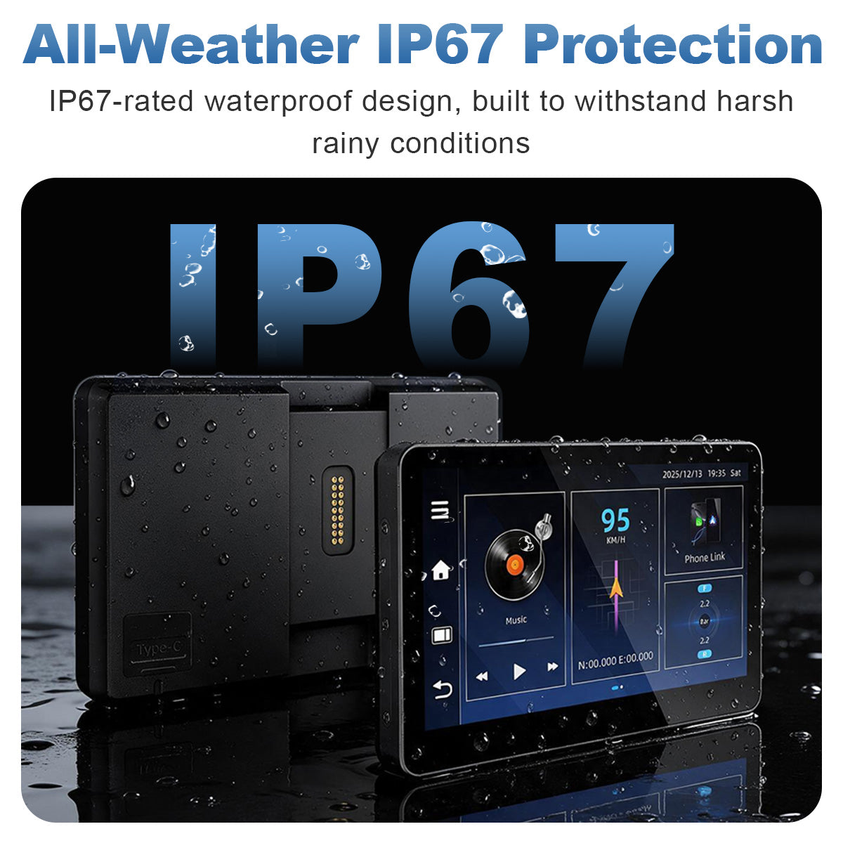 Linkifun™ MT13C + Bracket 6.2" Android 14 Smart Display for Universal Motorcycles – Google Play, Built-in GPS, Wi-Fi, Wireless CarPlay & Android Auto, Optional TPMS