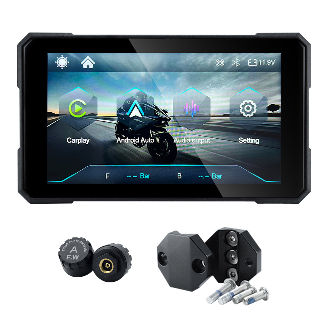 Linkifun™ MT15 5" Motorcycle Navigation Screen with Wireless CarPlay & Android Auto, Portrait & Landscape Mode, Single Bluetooth, Optional TPMS, Battery/USB Power