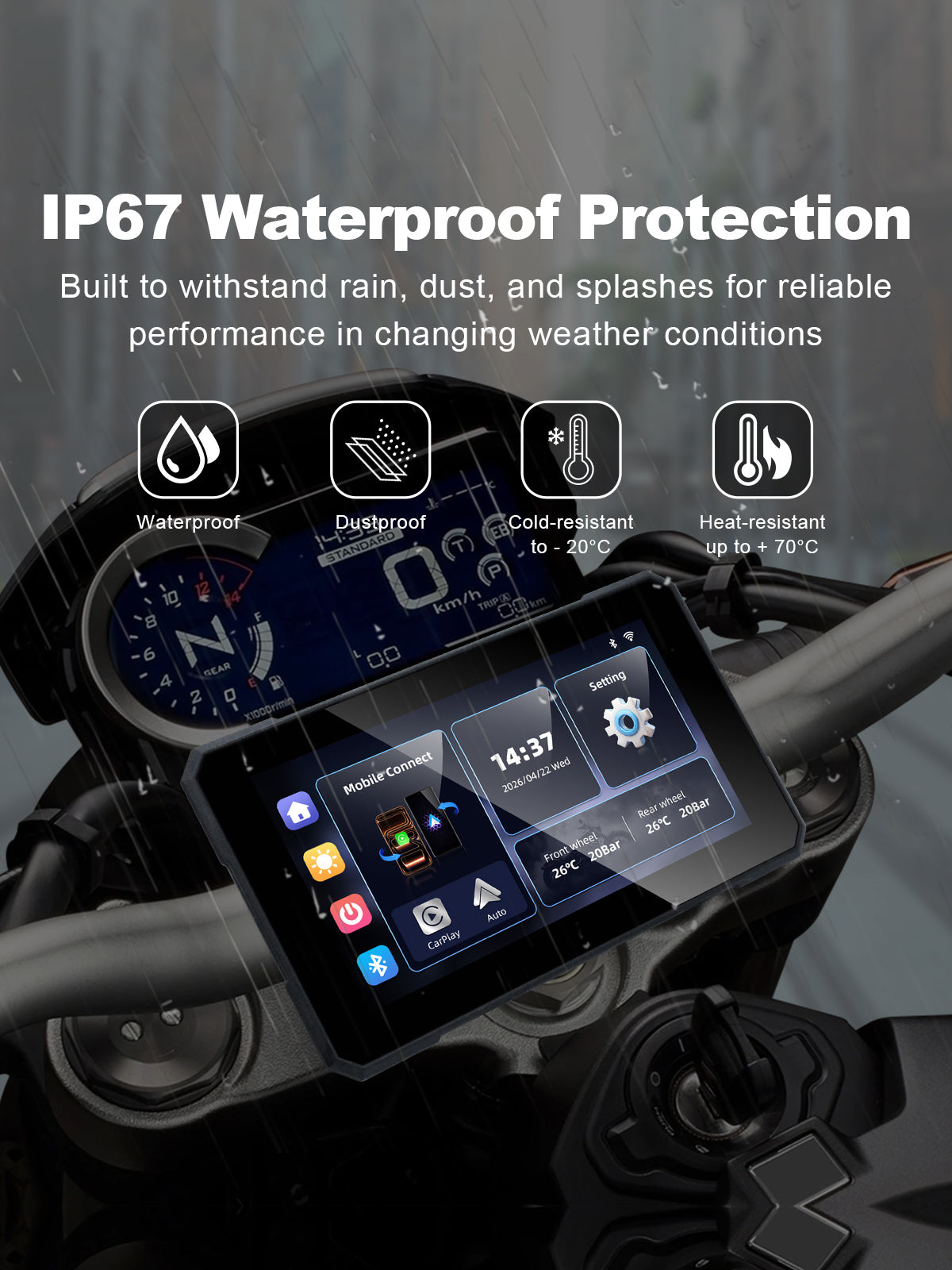Linkifun MT15A 5-inch motorcycle navigation screen with IP67 waterproof and dustproof protection for all-weather riding