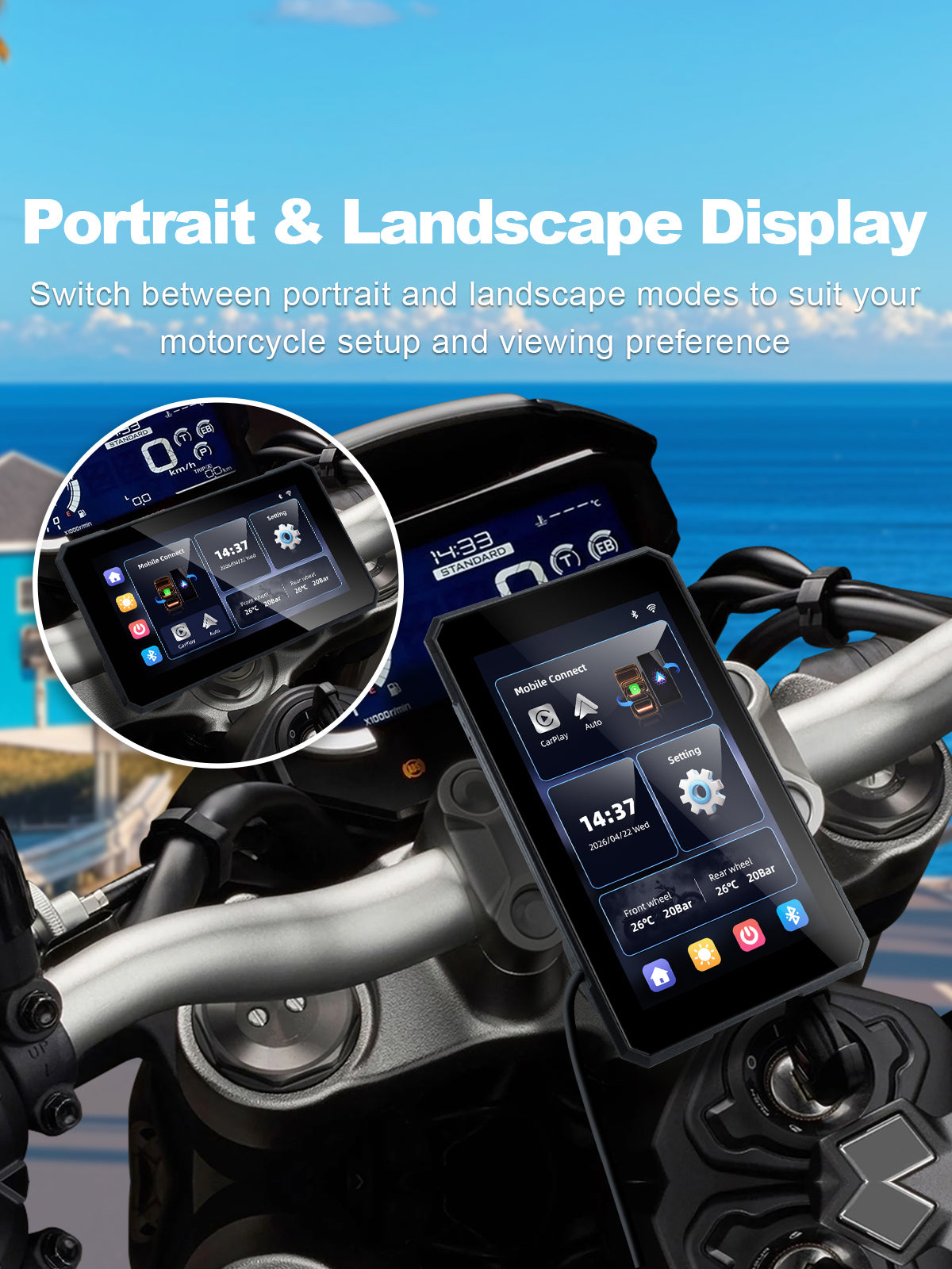 Linkifun MT15A 5-inch motorcycle navigation screen with one-touch portrait and landscape display adjustment