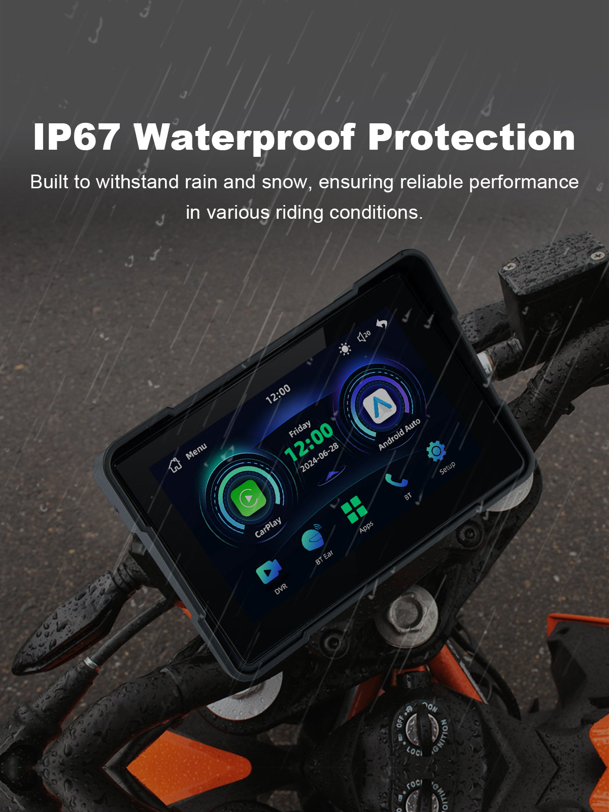 Linkifun MT16C 5 inch motorcycle navigation screen with IP67 waterproof and dustproof protection for all-weather motorcycle riding