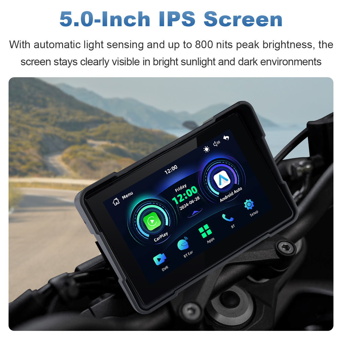 Linkifun™ MT4 7インチバイクナビゲーションスクリーン、ワイヤレスCarPlay、Android Auto、スクリーンミラーリング(オプションDVR&TPMS)