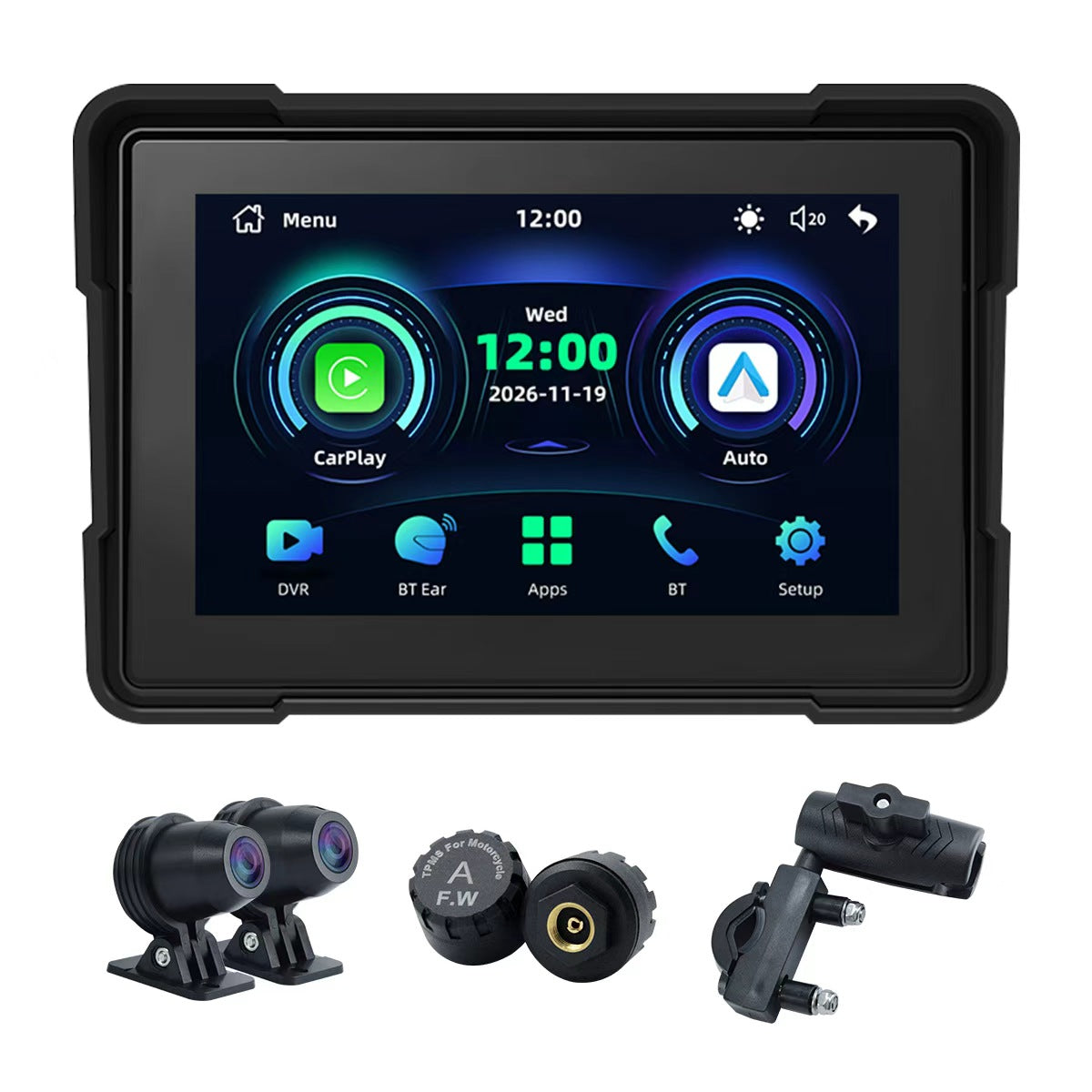 Linkifun™ MT4 7インチバイクナビゲーションスクリーン、ワイヤレスCarPlay、Android Auto、スクリーンミラーリング(オプションDVR&TPMS)