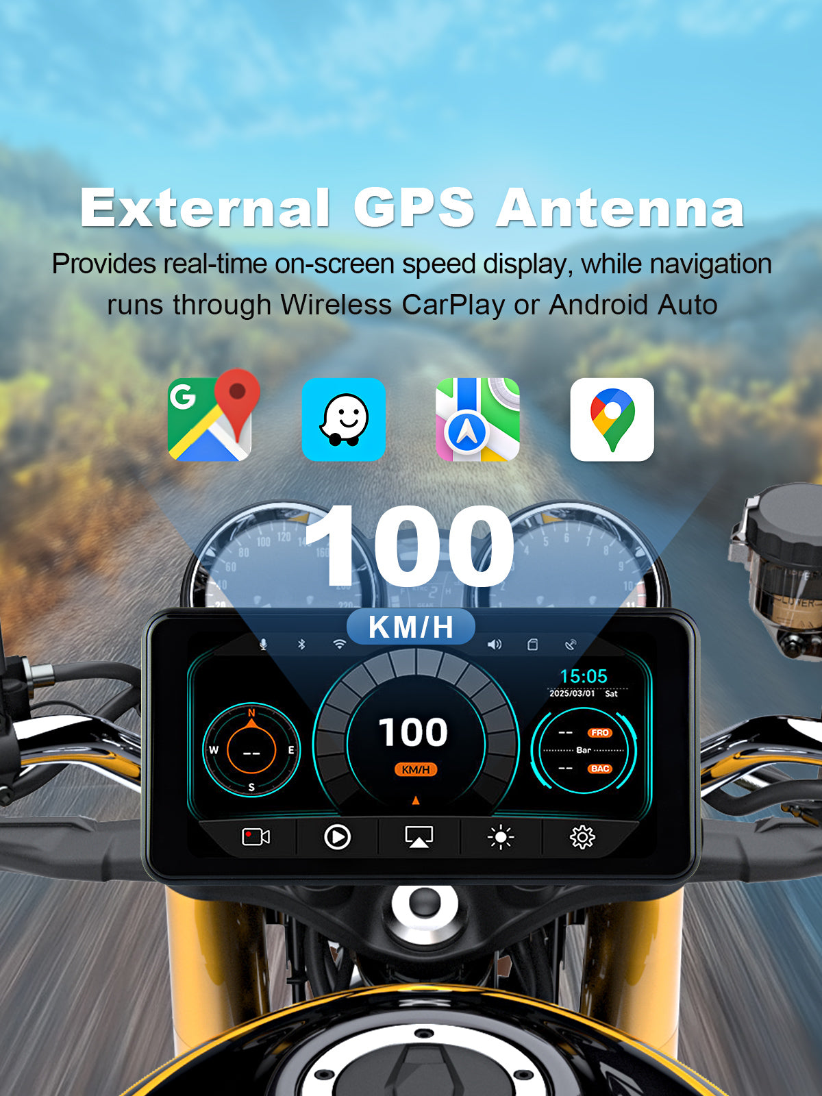 Linkifun MT17A motorcycle dash cam external GPS antenna real time speed display interface