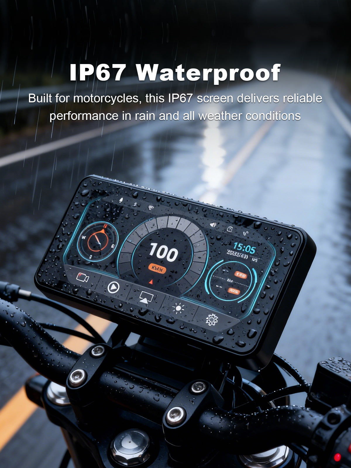 IP67 waterproof touchscreen for motorcycle dash cam with reliable touch control in rain