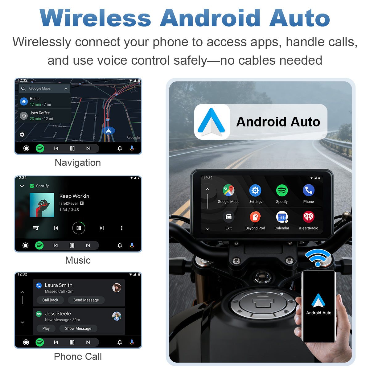 Linkifun™ MT17A 6.25" Motorcycle Dash Cam with Wireless CarPlay & Android Auto, Built-in GPS, DVR & TPMS