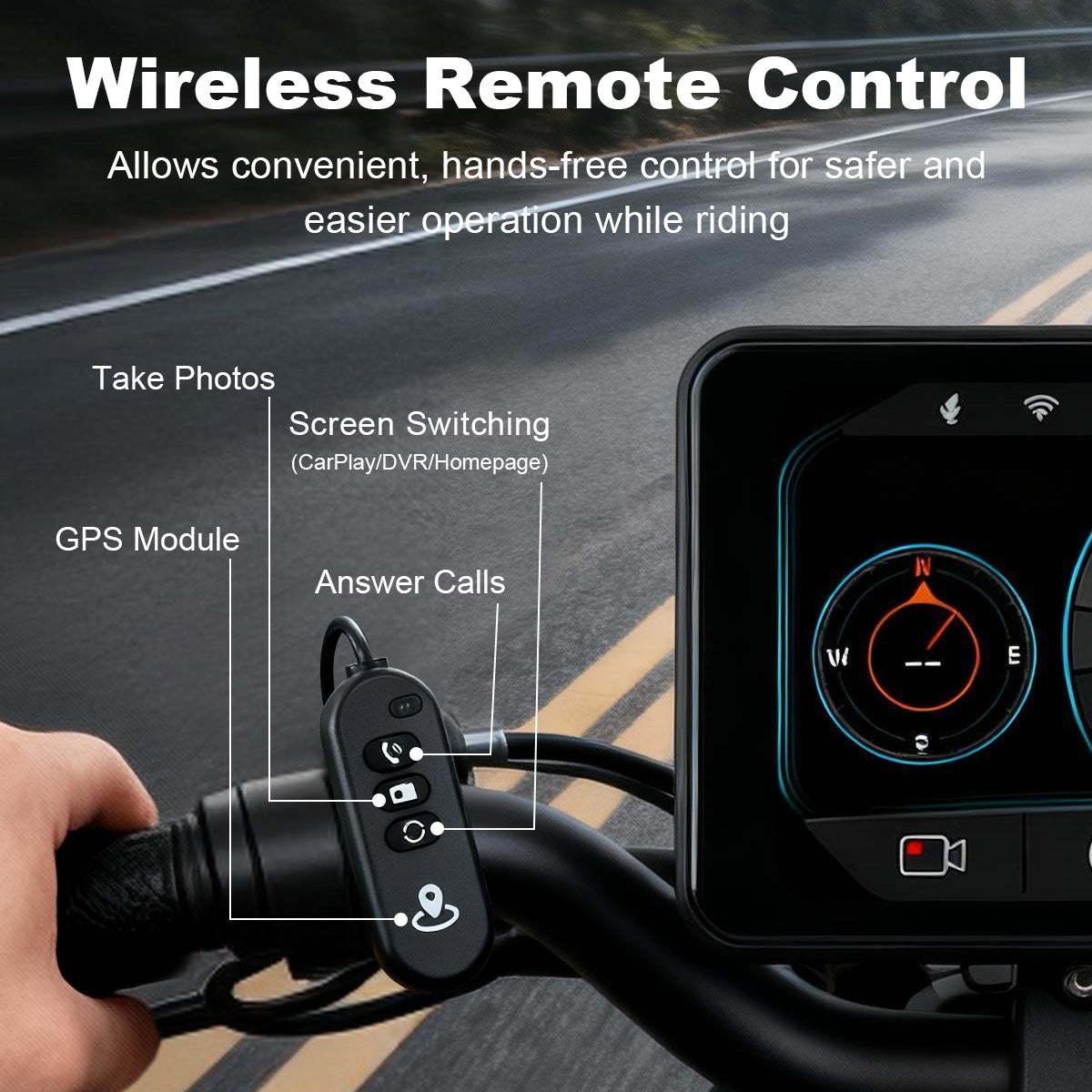 Linkifun™ MT17A 6.25" Motorcycle Dash Cam with Wireless CarPlay & Android Auto, External GPS Antenna, DVR & TPMS